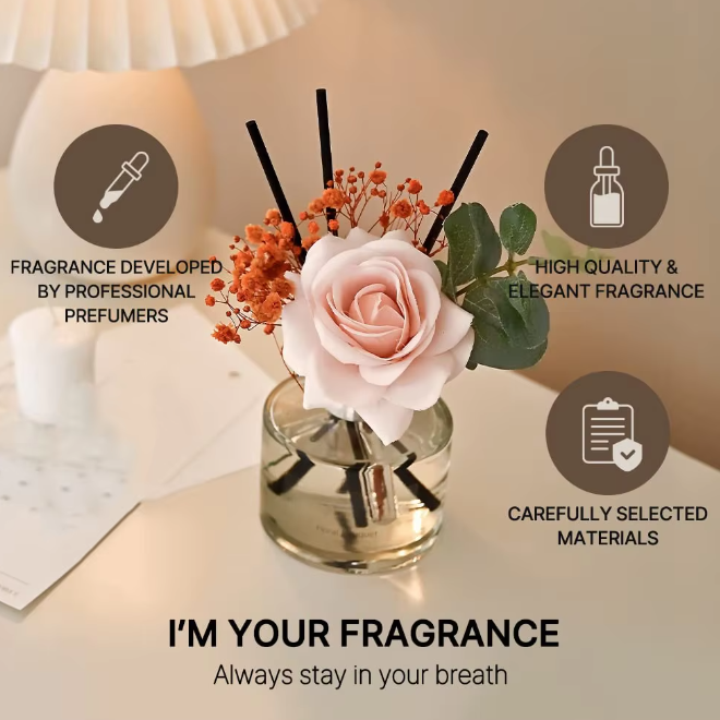 Glass Bottle Breeze Rose Flower Aromatherapy Reed Diffuser